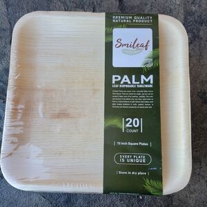 Smileaf Tableware Palm Leaf Disposable 10 Inch Square Plates, Package of 20